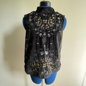 Anthropologie Velvet embroidered mock neck sleeveless top